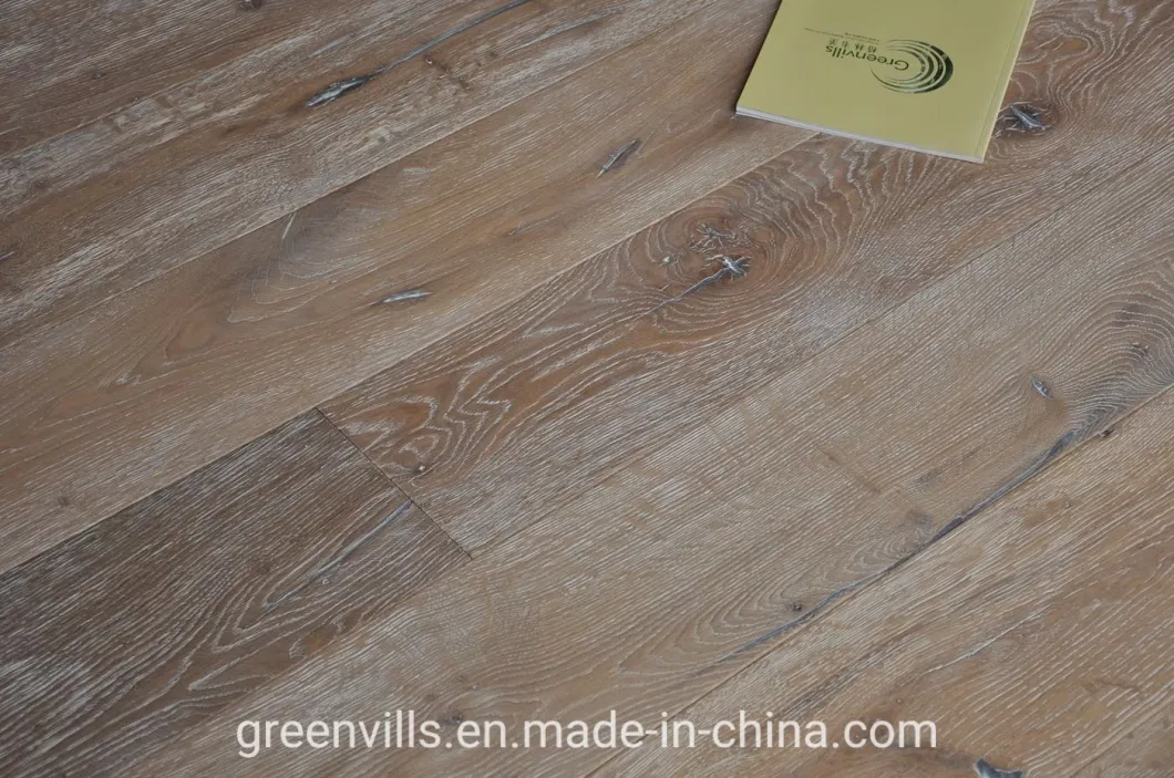 Rustic Distressed Smoked White Washed Brushed Wood Flooring/Engineered White Oak Wood Flooring with CE